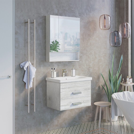 ТУМБА-УМЫВАЛЬНИК COMFORTY НИКОСИЯ-70П ДУБ БЕЛЫЙ С РАКОВИНОЙ COMO 70