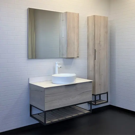 ТУМБА-УМЫВАЛЬНИК COMFORTY ПОРТО-90 ДУБ ДЫМЧАТЫЙ С БЕЛОЙ СТОЛЕШНИЦЕЙ C РАКОВИНОЙ COMFORTY 9110