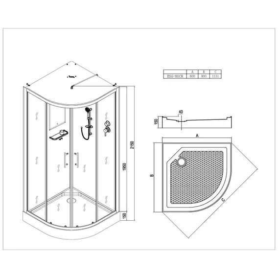 КАБИНА ДУШЕВАЯ ESBANO ESGT-80 CR