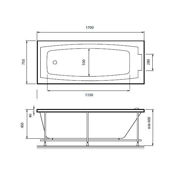 ВАННА АКРИЛОВАЯ RELISAN KRISTINA 170Х90
