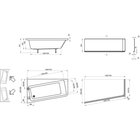 ВАННА АСИММЕТРИЧНАЯ RAVAK 10° 160X95 R