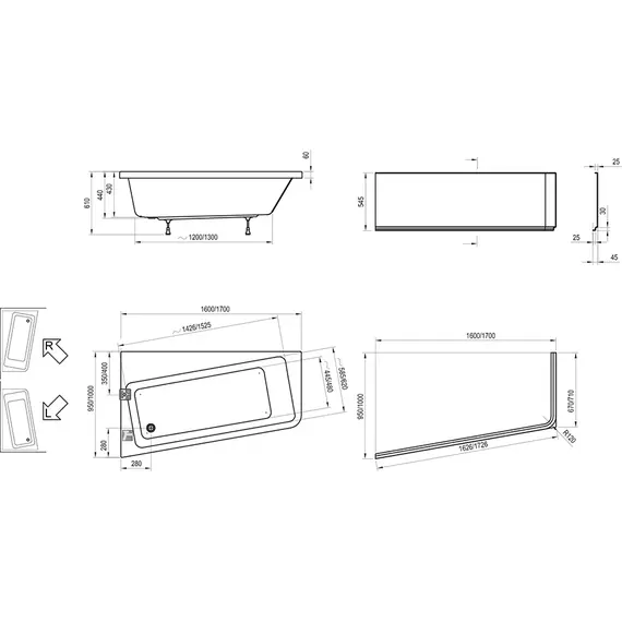 ВАННА АСИММЕТРИЧНАЯ RAVAK 10° 160X95 R
