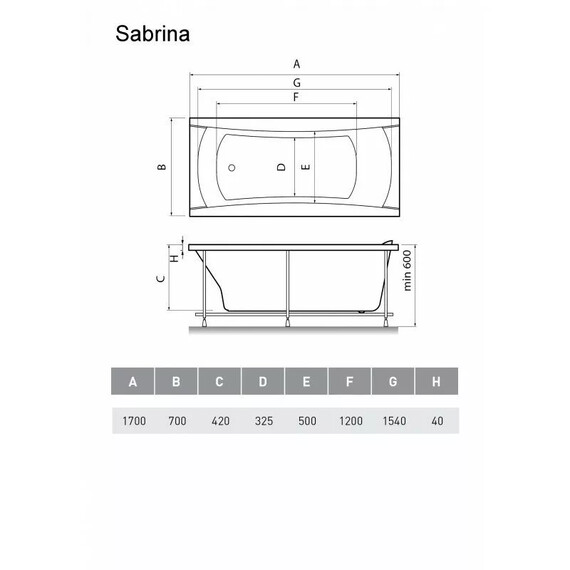 ВАННА АКРИЛОВАЯ RELISAN SABRINA 170Х70
