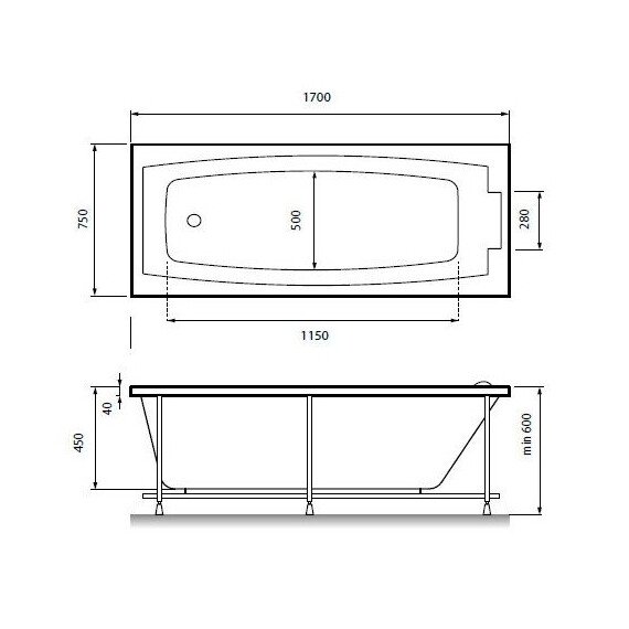 ВАННА АКРИЛОВАЯ RELISAN KRISTINA 170Х90
