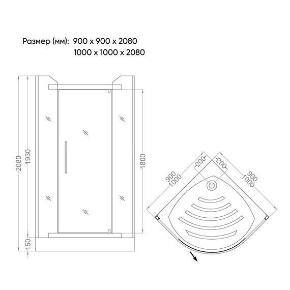 ДУШЕВОЙ УГОЛ VECONI ROVIGO RV-06, 900X900X2000, ХРОМ, СТЕКЛО ПРОЗРАЧНОЕ