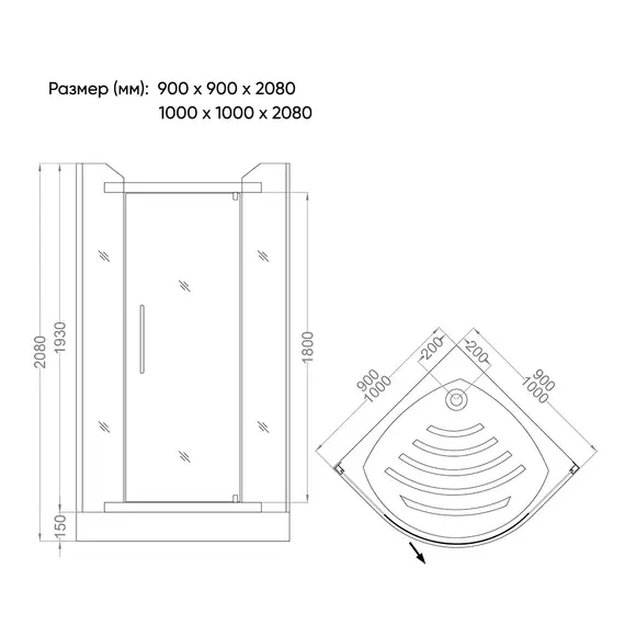 ДУШЕВОЙ УГОЛ VECONI ROVIGO RV-06, 900X900X2000, ХРОМ, СТЕКЛО ПРОЗРАЧНОЕ