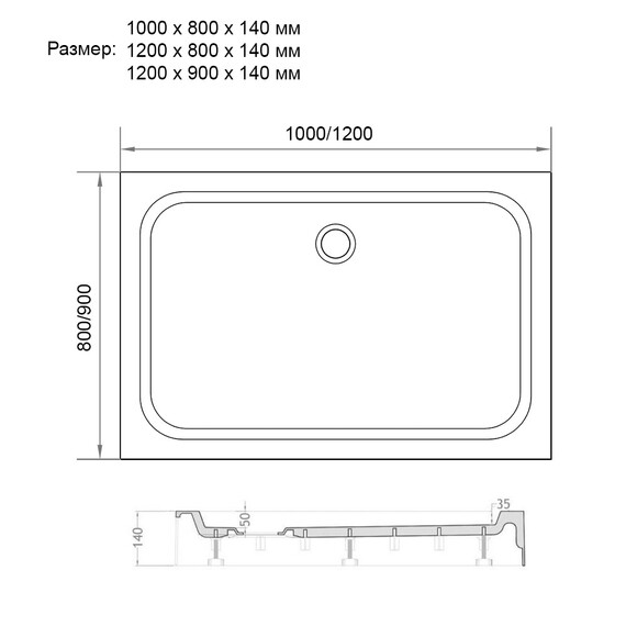 ДУШЕВОЙ ПОДДОН VECONI TEZEO ACRYLIC TZ-04, 1000X800X140, АКРИЛ, БЕЛЫЙ