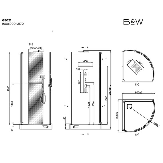ДУШЕВАЯ КАБИНА BLACK & WHITE GALAXY G8021 90Х90Х217
