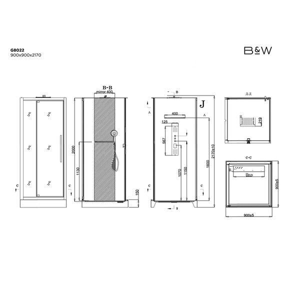 ДУШЕВАЯ КАБИНА BLACK & WHITE GALAXY G8022 90Х90Х217