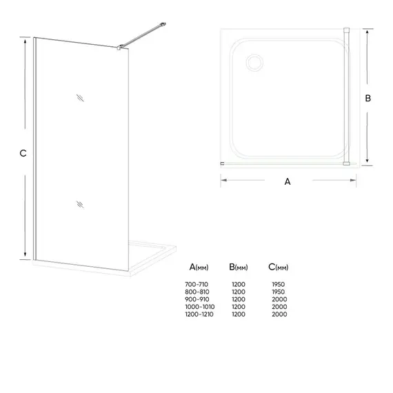 ДУШЕВАЯ ПЕРЕГОРОДКА VECONI KORATO KR-72, 700X2000, ХРОМ, СТЕКЛО ПРОЗРАЧНОЕ