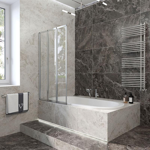 ШТОРКА НА ВАННУ VECONI PALAU PL-73L, 900X1500, ХРОМ, СТЕКЛО ПРОЗРАЧНОЕ