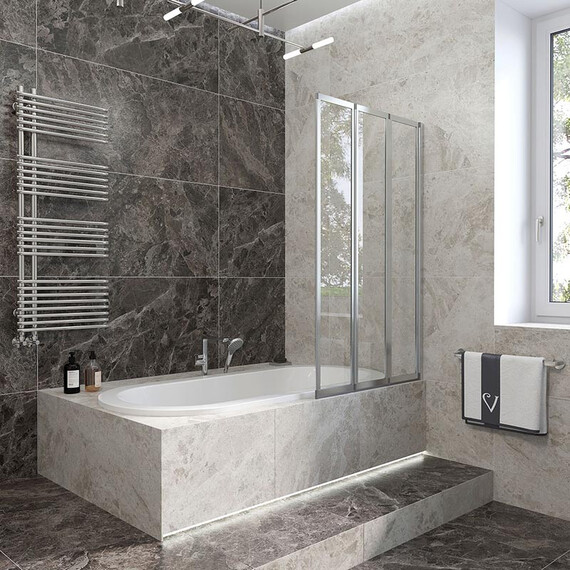 ШТОРКА НА ВАННУ VECONI PALAU PL-73R, 900X1500, ХРОМ, СТЕКЛО ПРОЗРАЧНОЕ