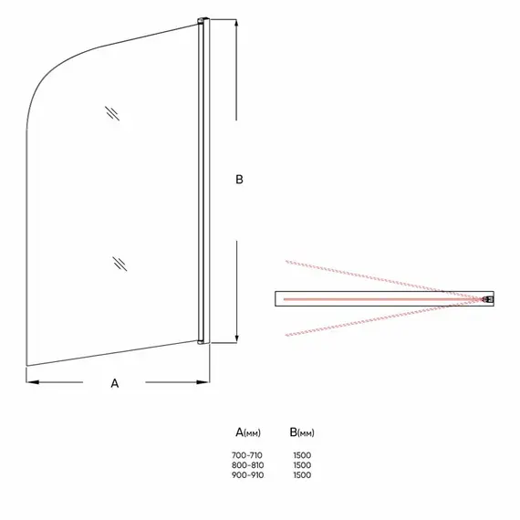 ШТОРКА НА ВАННУ VECONI PALAU PL-80, 900X1500, ХРОМ, СТЕКЛО ПРОЗРАЧНОЕ