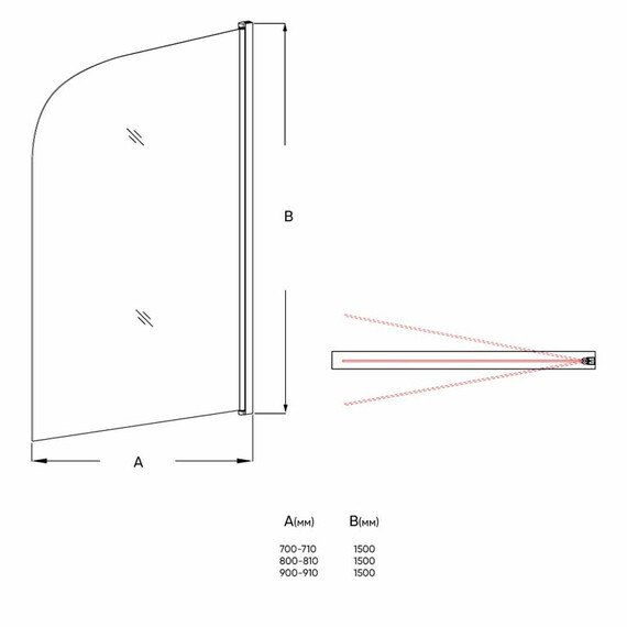 ШТОРКА НА ВАННУ VECONI PALAU PL-80, 800X1500, ХРОМ, СТЕКЛО ПРОЗРАЧНОЕ