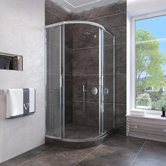 ДУШЕВОЙ УГОЛ VECONI ROVIGO RV-107, 900X900X1900, ХРОМ, СТЕКЛО ПРОЗРАЧНОЕ