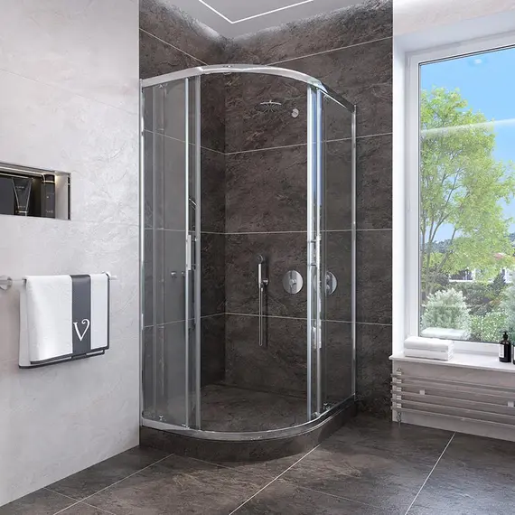 ДУШЕВОЙ УГОЛ VECONI ROVIGO RV-107, 900X900X1900, ХРОМ, СТЕКЛО ПРОЗРАЧНОЕ