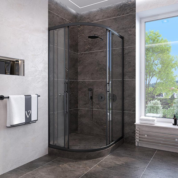 ДУШЕВОЙ УГОЛ VECONI ROVIGO RV-107B, 900X900X1900, ЧЕРНЫЙ, СТЕКЛО ПРОЗРАЧНОЕ