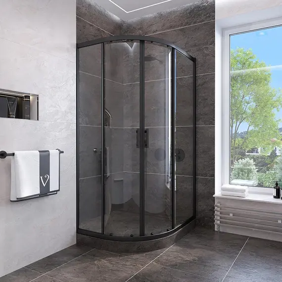 ДУШЕВОЙ УГОЛ VECONI ROVIGO RV-107B, 900X900X1900, ЧЕРНЫЙ, СТЕКЛО ПРОЗРАЧНОЕ