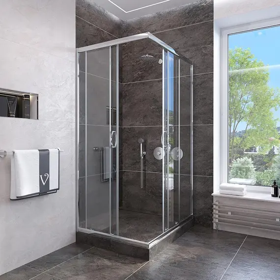 ДУШЕВОЙ УГОЛ VECONI ROVIGO RV-113, 800X800X1850, ХРОМ, СТЕКЛО ПРОЗРАЧНОЕ