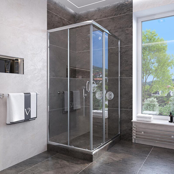 ДУШЕВОЙ УГОЛ VECONI ROVIGO RV-113, 800X800X1850, ХРОМ, СТЕКЛО ПРОЗРАЧНОЕ