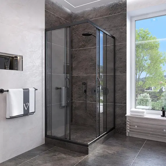 ДУШЕВОЙ УГОЛ VECONI ROVIGO RV-113B, 800X800X1850, ЧЕРНЫЙ, СТЕКЛО ПРОЗРАЧНОЕ
