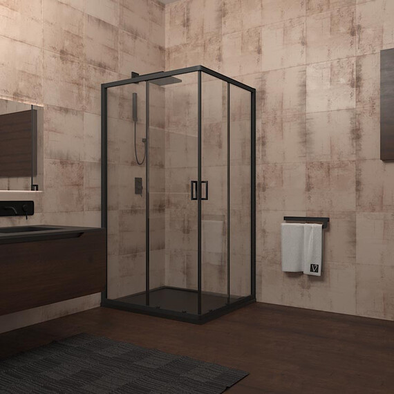 ДУШЕВОЙ УГОЛ VECONI ROVIGO RV-13, 900X900X1950, ЧЕРНЫЙ, СТЕКЛО ПРОЗРАЧНОЕ