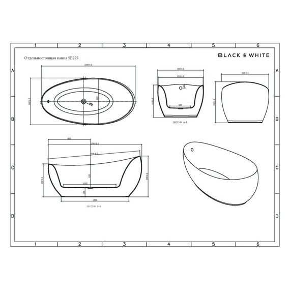 АКРИЛОВАЯ ВАННА BLACK & WHITE SB225 180X90