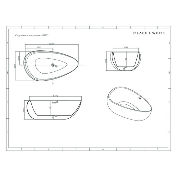 АКРИЛОВАЯ ВАННА BLACK & WHITE SB227 170X95