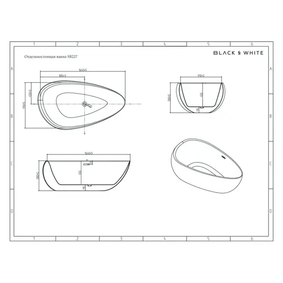 АКРИЛОВАЯ ВАННА BLACK & WHITE SB227 170X95