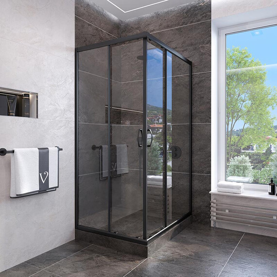 ДУШЕВОЙ УГОЛ VECONI ROVIGO RV-113B, 900X900X1850, ЧЕРНЫЙ, СТЕКЛО ПРОЗРАЧНОЕ