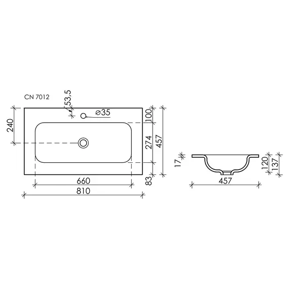 УМЫВАЛЬНИК НАКЛАДНОЙ ПРЯМОУГОЛЬНЫЙ CERAMICA NOVA ELEMENT 810X457X137 ММ