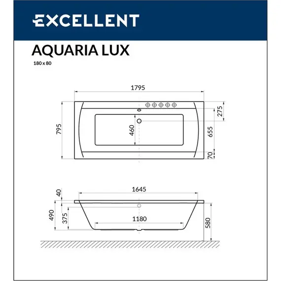 ВАННА АКРИЛОВАЯ EXCELLENT AQUARIA LUX 180X80