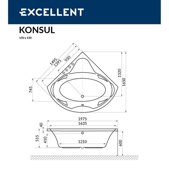 ВАННА АКРИЛОВАЯ EXCELLENT KONSUL 150X150