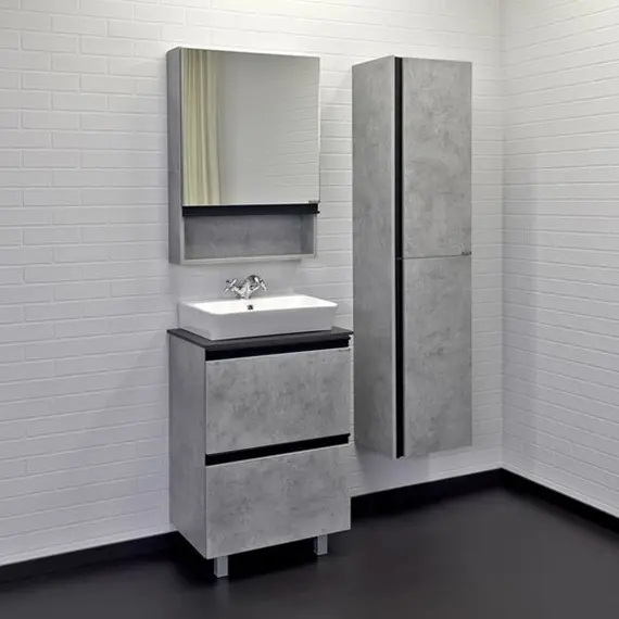 ТУМБА-УМЫВАЛЬНИК COMFORTY ЭДИНБУРГ-60-Н БЕТОН СВЕТЛЫЙ С ЧЕРНОЙ СТОЛЕШНИЦЕЙ, С РАКОВИНОЙ COMFORTY 9055RA-50