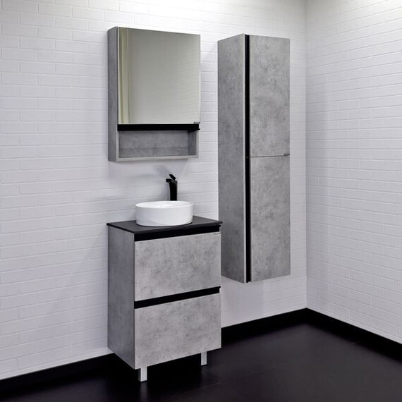 ТУМБА-УМЫВАЛЬНИК COMFORTY ЭДИНБУРГ-60-Н БЕТОН СВЕТЛЫЙ С ЧЕРНОЙ СТОЛЕШНИЦЕЙ С ОТВЕРСТИЕМ ПОД СМЕСИТЕЛЬ, С РАКОВИНОЙ COMFORTY 9111