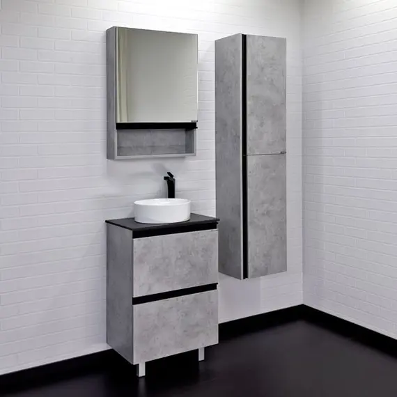 ТУМБА-УМЫВАЛЬНИК COMFORTY ЭДИНБУРГ-60-Н БЕТОН СВЕТЛЫЙ С ЧЕРНОЙ СТОЛЕШНИЦЕЙ С ОТВЕРСТИЕМ ПОД СМЕСИТЕЛЬ, С РАКОВИНОЙ COMFORTY 9111