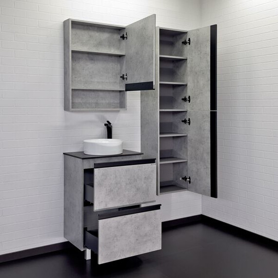 ТУМБА-УМЫВАЛЬНИК COMFORTY ЭДИНБУРГ-60-Н БЕТОН СВЕТЛЫЙ С ЧЕРНОЙ СТОЛЕШНИЦЕЙ С ОТВЕРСТИЕМ ПОД СМЕСИТЕЛЬ, С РАКОВИНОЙ COMFORTY 9111