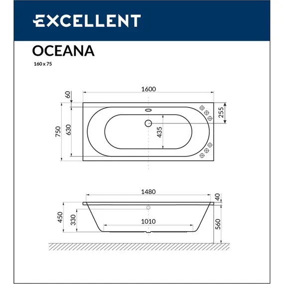 ВАННА АКРИЛОВАЯ EXCELLENT OCEANA 160X75