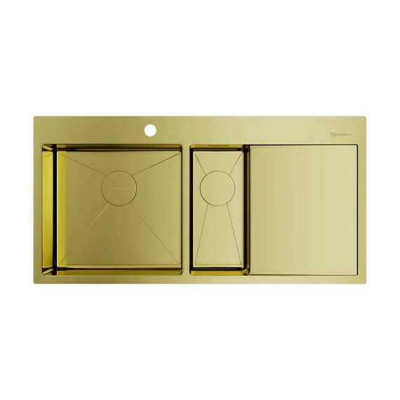 КУХОННАЯ МОЙКА OMOIKIRI AKISAME 100-2-LG-L НЕРЖ.СТАЛЬ/СВЕТЛОЕ ЗОЛОТО