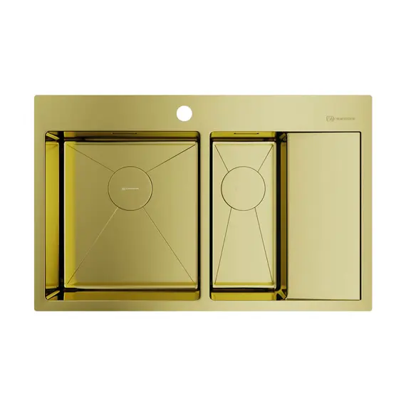 КУХОННАЯ МОЙКА OMOIKIRI AKISAME 78-2-LG-L НЕРЖ.СТАЛЬ/СВЕТЛОЕ ЗОЛОТО