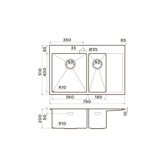 КУХОННАЯ МОЙКА OMOIKIRI AKISAME 78-2-GM-L НЕРЖ.СТАЛЬ/ВОРОНЕНАЯ СТАЛЬ