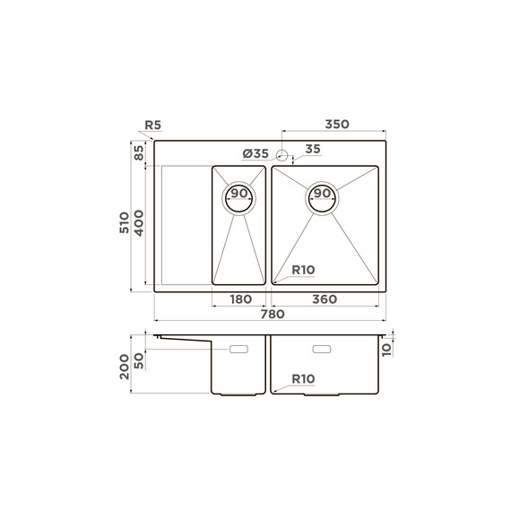 КУХОННАЯ МОЙКА OMOIKIRI AKISAME 78-2-GM-R НЕРЖ.СТАЛЬ/ВОРОНЕНАЯ СТАЛЬ