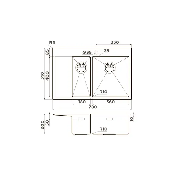 КУХОННАЯ МОЙКА OMOIKIRI AKISAME 78-2-GM-R НЕРЖ.СТАЛЬ/ВОРОНЕНАЯ СТАЛЬ