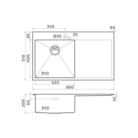 КУХОННАЯ МОЙКА OMOIKIRI AKISAME 86-IN-L НЕРЖ.СТАЛЬ/НЕРЖАВЕЮЩАЯ СТАЛЬ