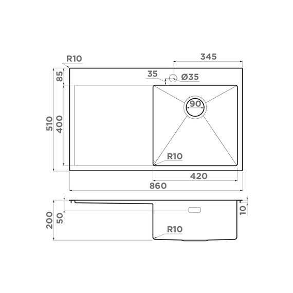 КУХОННАЯ МОЙКА OMOIKIRI AKISAME 86-IN-R НЕРЖ.СТАЛЬ/НЕРЖАВЕЮЩАЯ СТАЛЬ