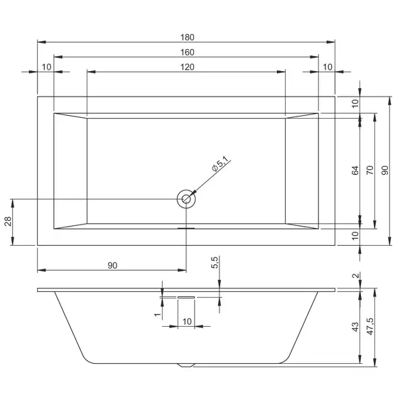 ВАННА АКРИЛОВАЯ RIHO RETHINK CUBIC 180X90 RIHO FALL БЕЛЫЙ ГЛЯНЕЦ, ЗАПОЛНЕНИЕ ЧЕРЕЗ ПЕРЕЛИВ