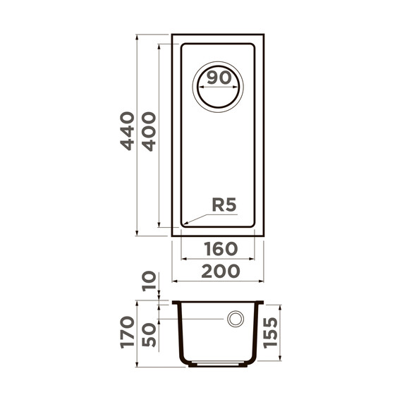 КУХОННАЯ МОЙКА OMOIKIRI BOSEN 20-U-BL TETOGRANIT/ЧЕРНЫЙ