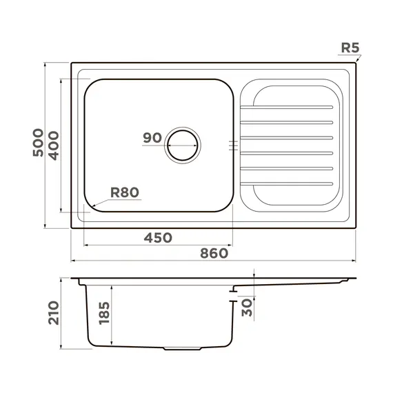 КУХОННАЯ МОЙКА OMOIKIRI HARUNA 86-IN НЕРЖ.СТАЛЬ/НЕРЖАВЕЮЩАЯ СТАЛЬ