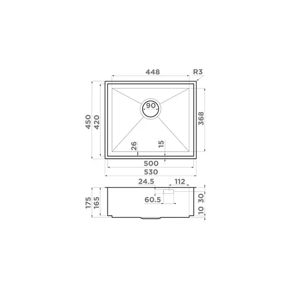 КУХОННАЯ МОЙКА OMOIKIRI KASEN 53-26 INT GM НЕРЖ.СТАЛЬ/ВОРОНЕНАЯ СТАЛЬ