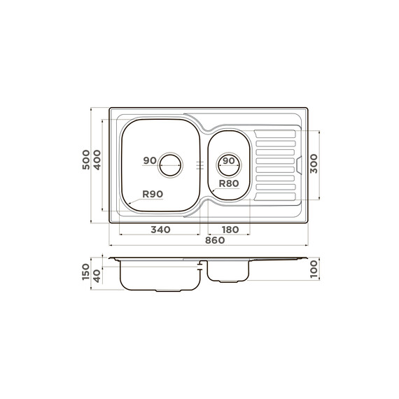 КУХОННАЯ МОЙКА OMOIKIRI KASHIOGAWA 86-2-IN НЕРЖ.СТАЛЬ/НЕРЖАВЕЮЩАЯ СТАЛЬ